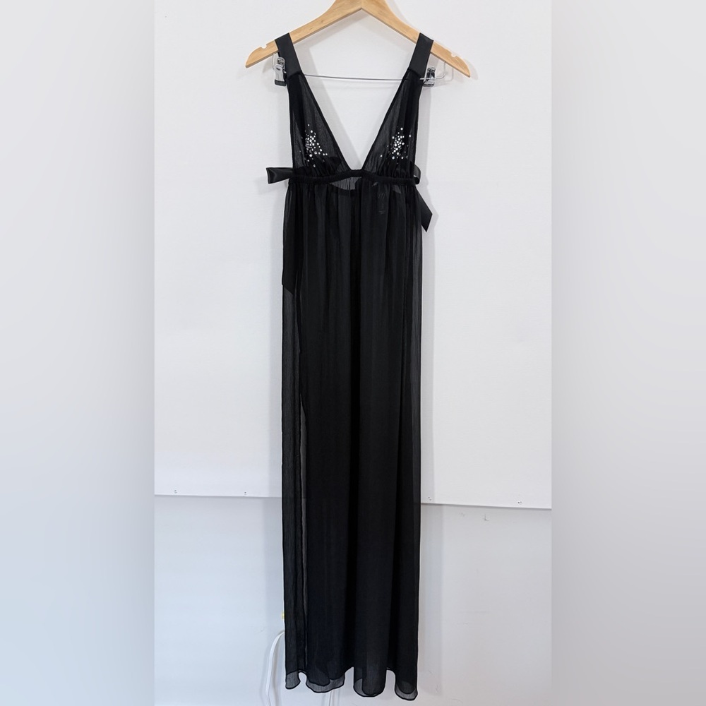 Victoria's Secret Sexy Little Thing Black Sheer Rhinestone Slip Dress Small